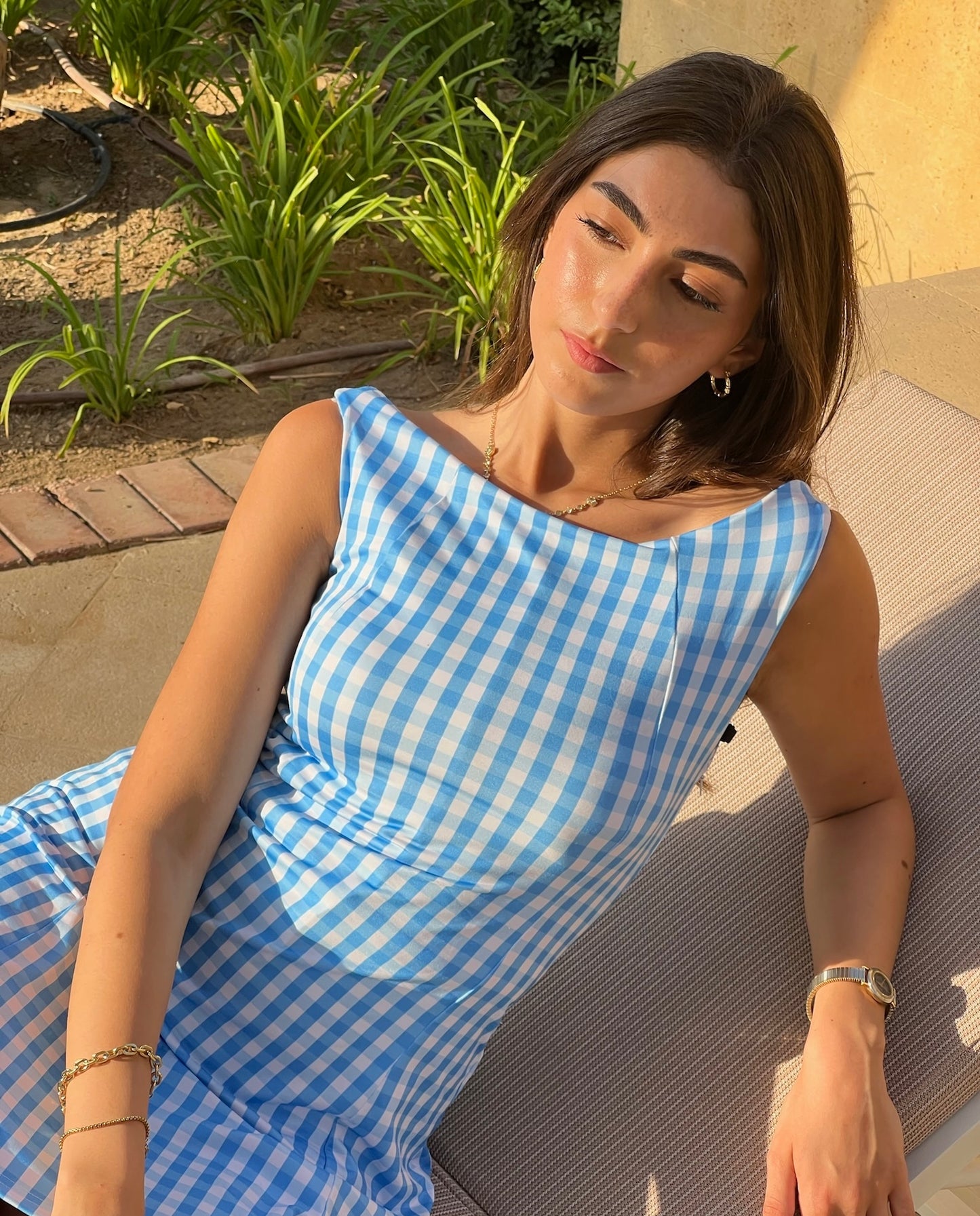Blue Gingham Swimsuit Dress