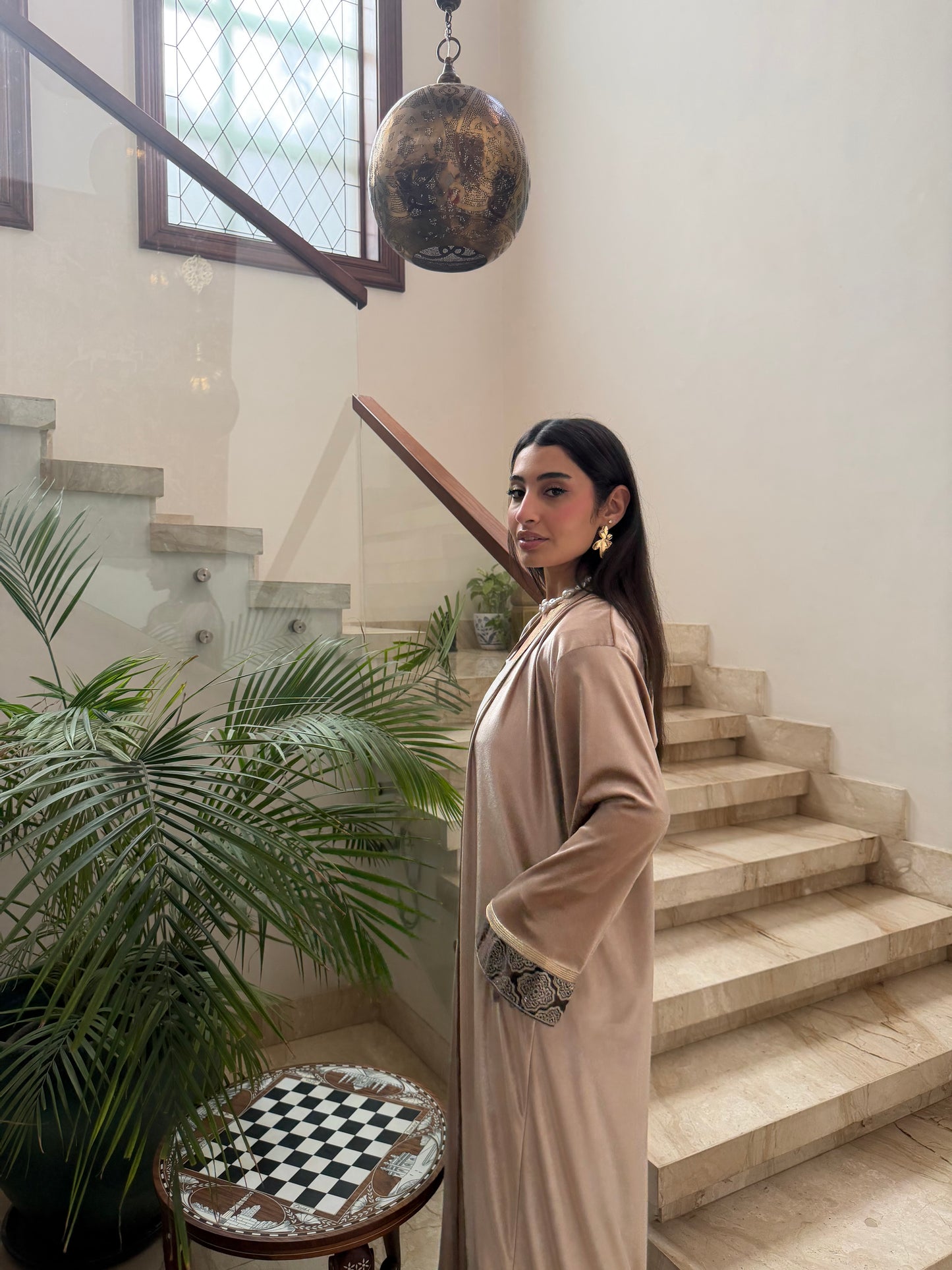 Beige Velvet Kaftan