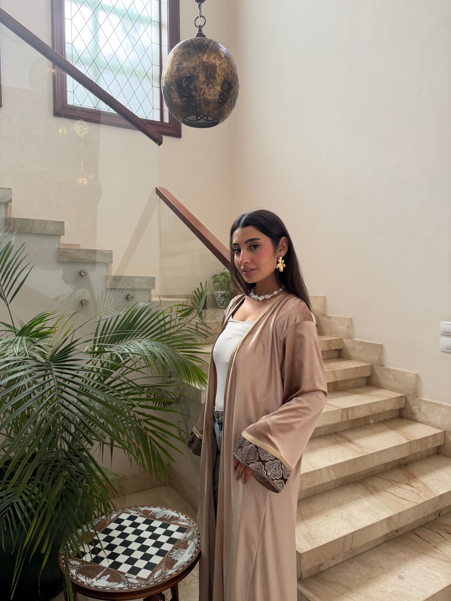 Beige Velvet Kaftan