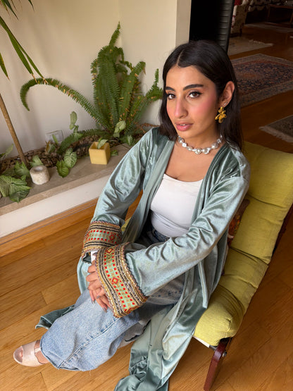 Mint green Velvet Kaftan