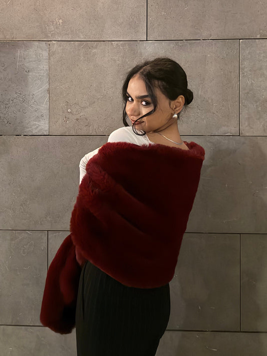 Burgundy Fur Shawl
