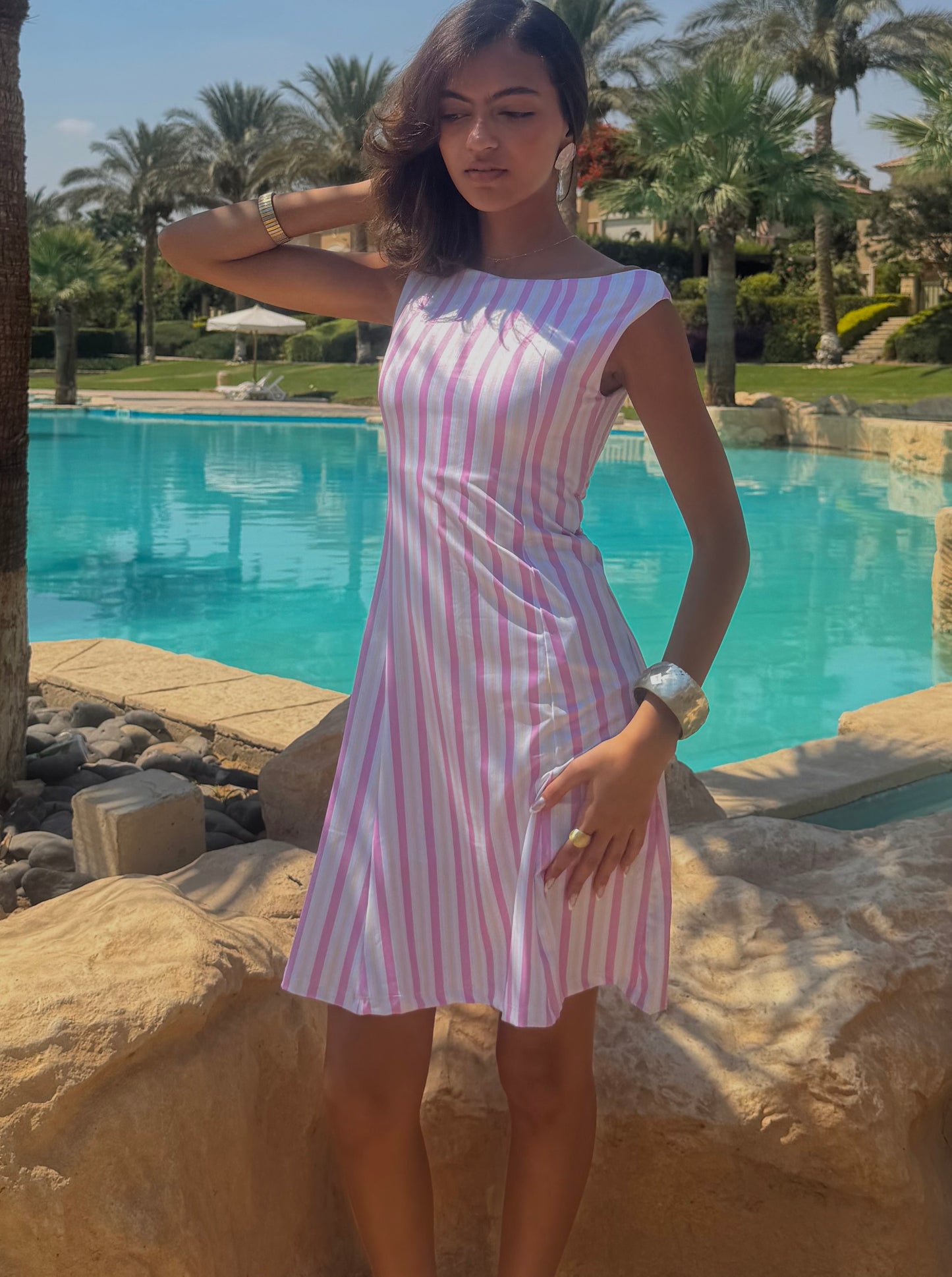 Pink and Yellow Stripes Swim Dress
