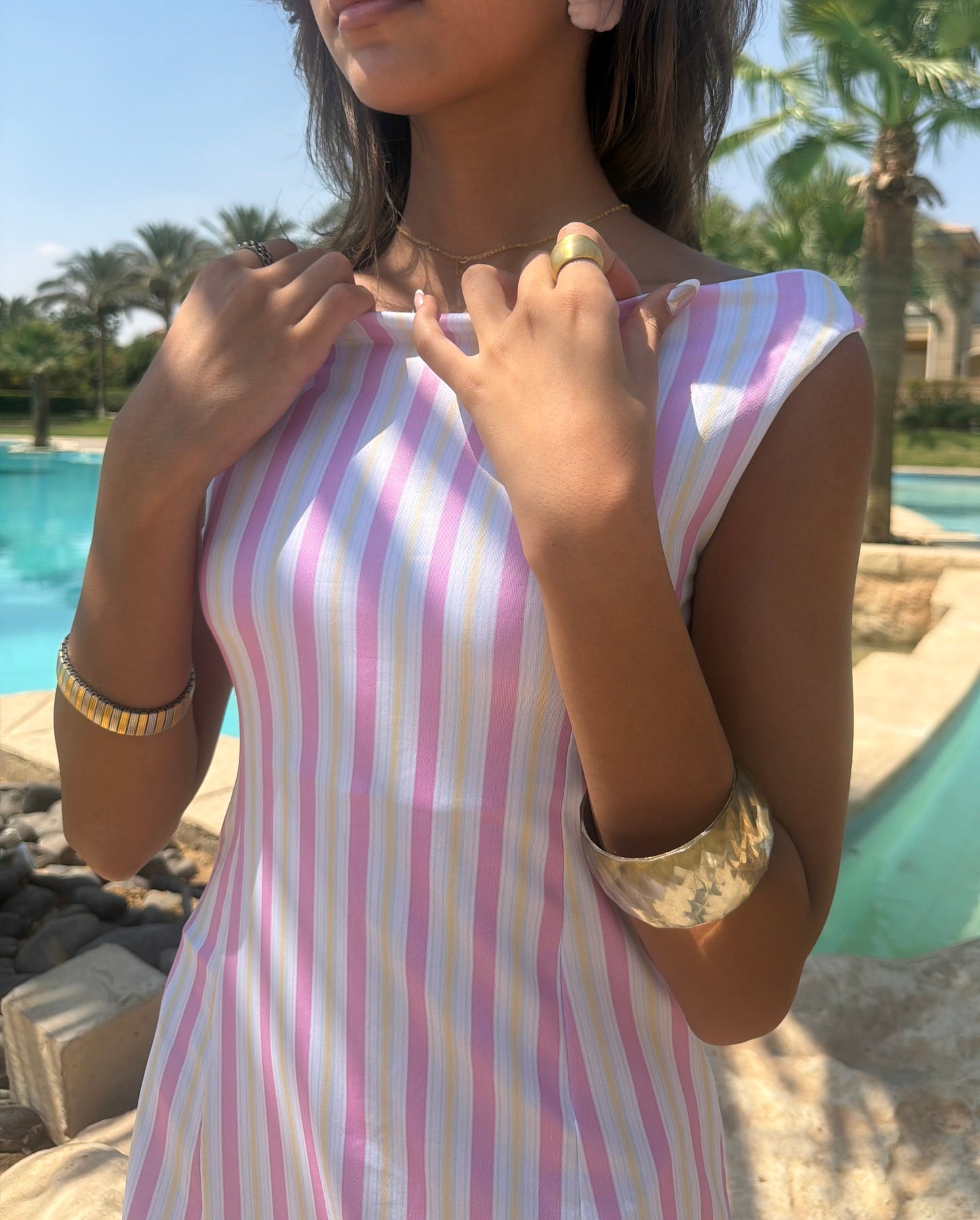 Pink and Yellow Stripes Swim Dress