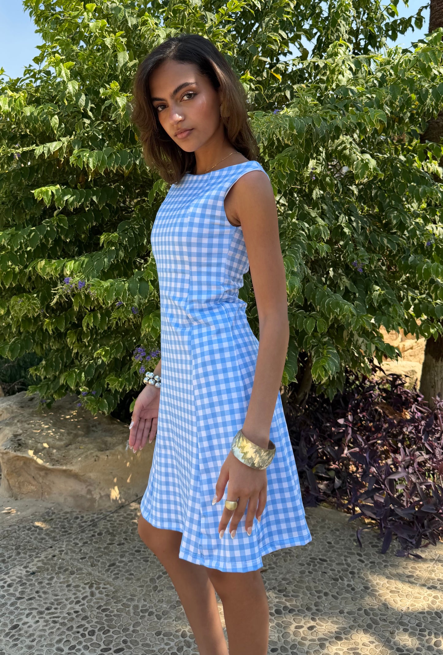 Blue Gingham Swimsuit Dress